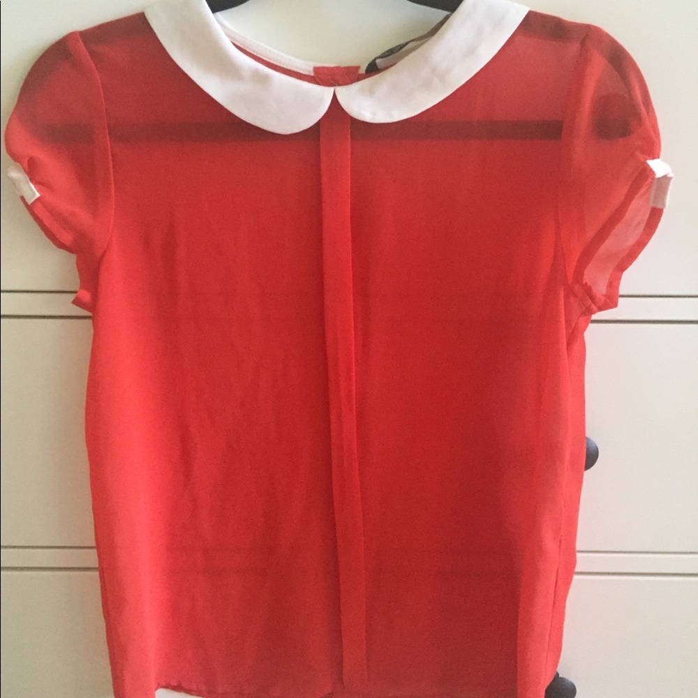 Zara Red Blouse with white collar